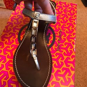 Tory Burch silver wedge sandals
